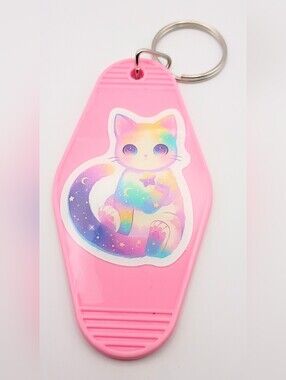 Motel Keychain Custom Retro Style Pink Cosmo Cat Keyring
